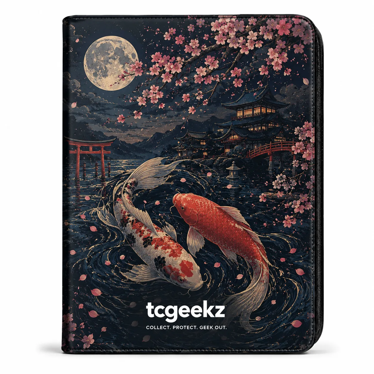 tcgeekz-moonlit-koi-zip-binder-front TCGeekz Moonlit Koi Zip Binder - Image 1